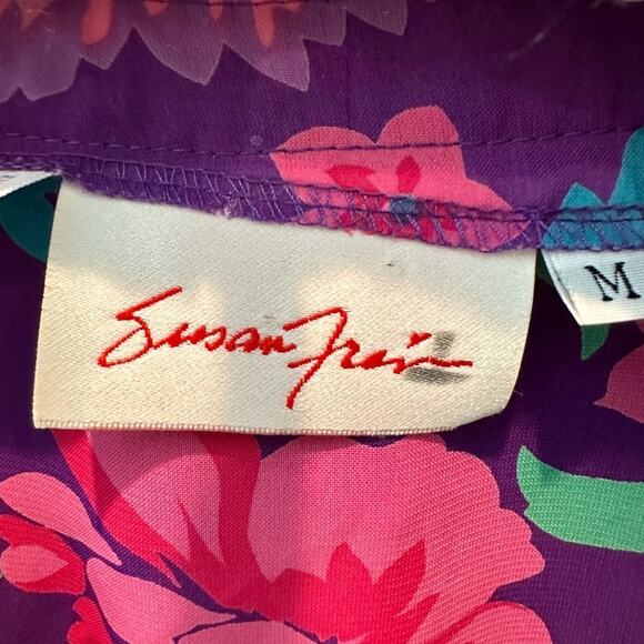 SUSAN FREIS | Vintage 80s Dress Ruffle Floral Midi Purple Cottagecore | Medium - Picture 6 of 7